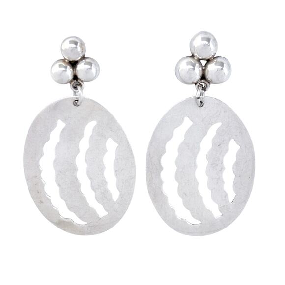 Cutout Oval Drop Statement Earrings | Vintage Mexico Sterling Silver 925 - Picture 2 of 8